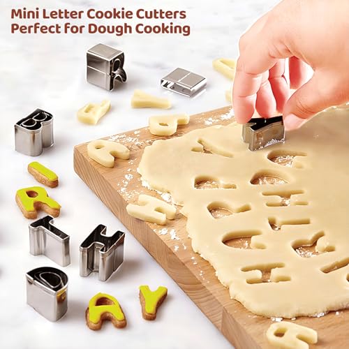 ofone Small Alphabet Cookie Cutters(A - Z), 26 Pcs Stainless Steel Fondant Letter Cutters Set, Mini Metal Biscuit Cutter Shapes for Baking Cakes Pastry Polymer Clay Fruits - color: Letter Cookie Cutter Set