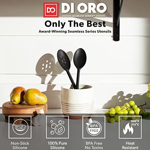 DI ORO Silicone Cooking Spoons - Solid & Slotted Set, 2-Pc Black - color: Black