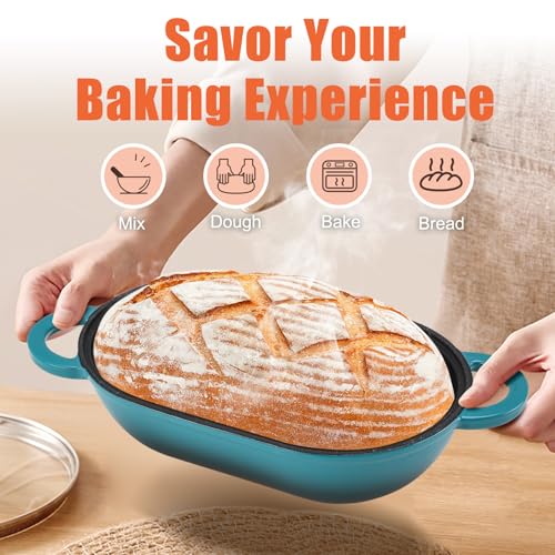 5 QT Enameled Cast Iron Sourdough Bread Oven, Loaf Pan with Lid - color: BlueGreen, size: 5 QT