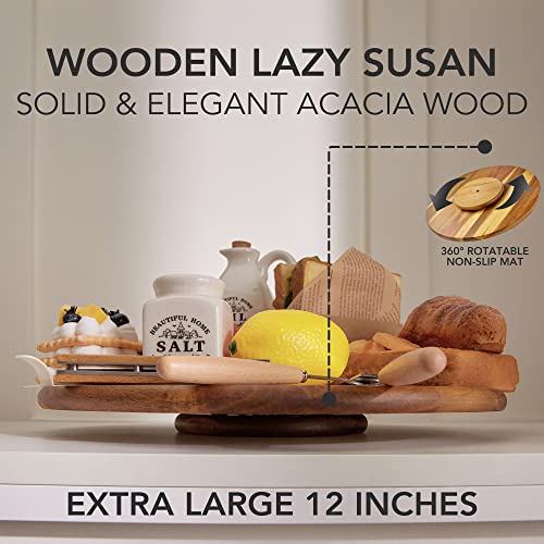 Acacia Wood Lazy Susan Wood Turntable Tray Cabinet Organizer, 12" - color: Acacia, size: 12"