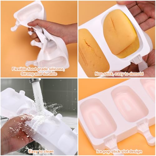 Mity rain 2 Pack Cake Pop Mold Silicone, 8 Cavity Reusable Cakesicle Molds - color: 2PCS Ice Cream White