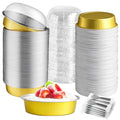Mini Cake Pans With Lids And Spoons, Baking Tins For Round Small Desserts 7 Oz Aluminum Foil Baking Pans Disposable Ramekins Individual Cake Containers Holders For Tart Quiche Flan (50, Gold) - color: Gold