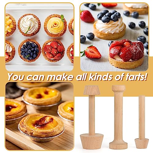 3 Pcs Wooden Tart Tamper Set, Double Side Pie Pastry Dough Tampers, DIY Cake Egg Tart Pan Mold Presser Baking tool for Mini Egg Tart Shells,Pastry, Cheesecake, Mini Pie and Dessert Baking