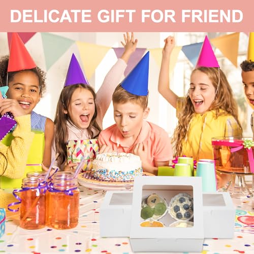 OAMCEG Cupcake Boxes with Window, 6x6x3 Inches Cookie Boxes,50 Pack,White - color: white-stickersA-50pcs
