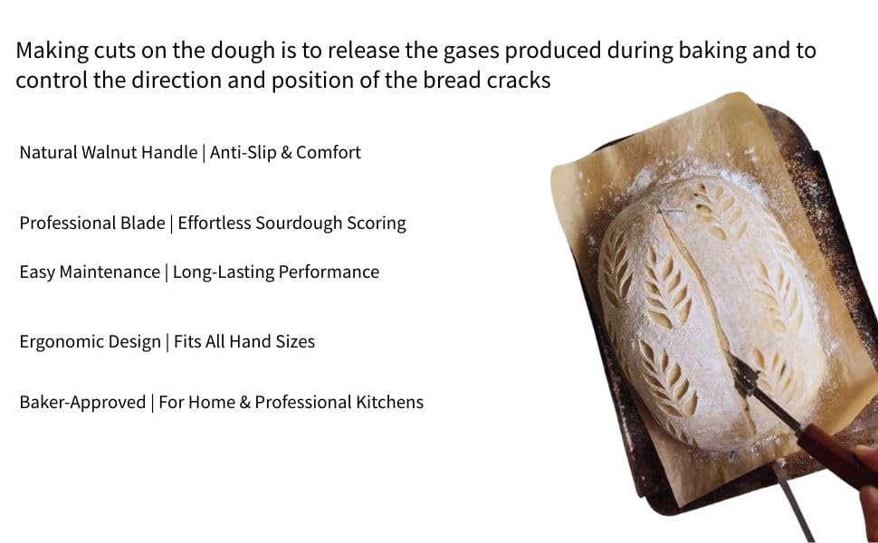 Rosewood Bread Lame for Sourdough Scoring, Ergonomic Curved Wood Handle Bread Slashing Tool with 304 Stainless Steel Stick, Includes Storage Box and 10 Replaceable Blades for Professional Bakers