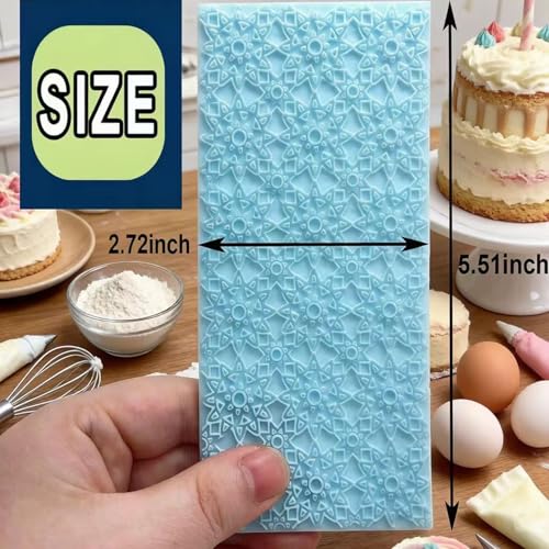 6 Pack Fondant Impression Mat Set Cake Decor Mold Set-Embossed Tree Bark/Flower/Cobblestone Texture Design Sugarcraft Decor Tool for Chocolate Cupcake Topper Wedding Cake(Blue)