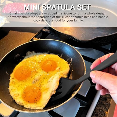 Small Silicone Serving Spatula Set of 4 for Egg, Steak, Pancake - color: Black