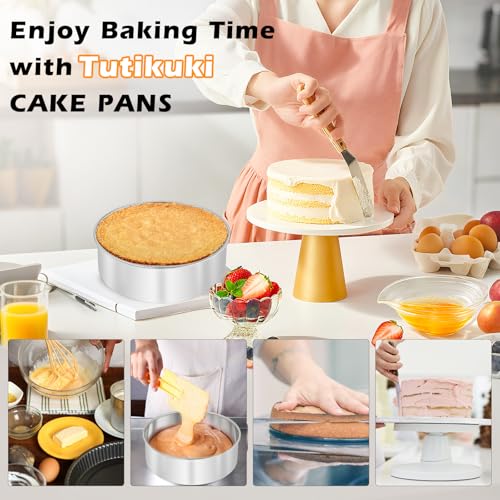 6 Inch Cake Pan - 3PCS Stainless Steel Smash Cake Baking Pans Tins with 100 PCS Parchment Paper, Round Bakeware for Party Birthday Wedding, Mirror Finish & Dishwasher Safe - size: 6 inch -A
