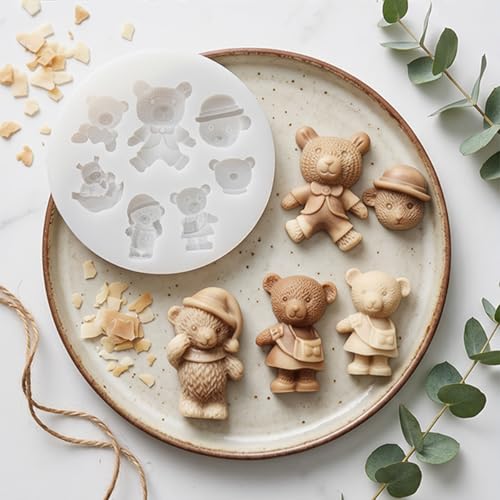 2 Pcs Bear Silicone Fondant Mold Mini 3D Teddy Bear Candy Cake Chocolate Silicone Molds for Decoration, DIY Desserts, Cupcake,Clay, Gum Paste