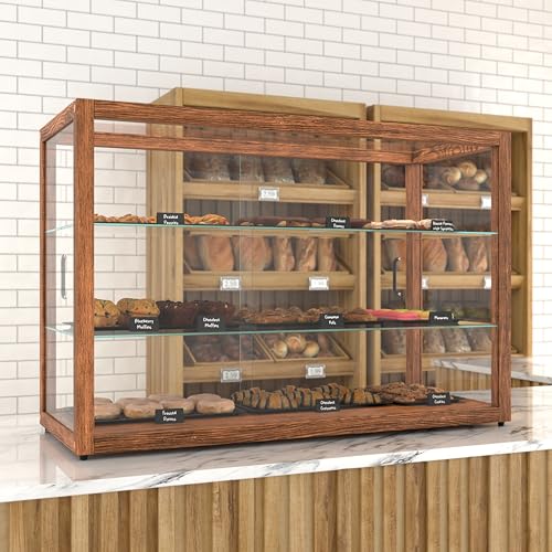 KoolMore 42 in. Horizontal Dark Wood Countertop Dry Bakery Display Case, Large Bread, Pastry and Dessert Display with Tempered Glass - color: Dark Wood, size: 42 in.