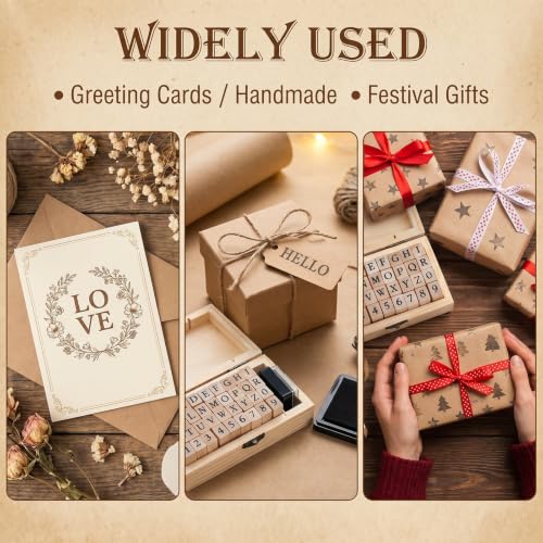 36 Pcs Alphabet Number Stamps, Wooden Rubber Letter Number Stamps Set for DIY Craft Scrapbooking Card Making - color: Yellow