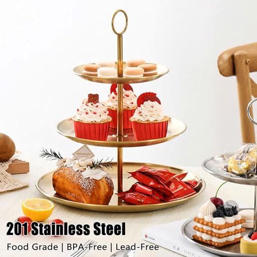 QTLCOHD 2 Pcs 3 Tier Stainless Steel Cupcake Stand - color: Gold, size: 3-Tier