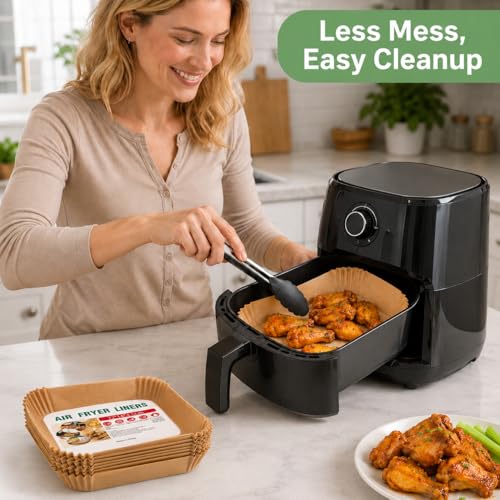 Air Fryer Liners 100 Count, Square Parchment Paper Liner 8.6"x5.5", Non Stick Bake Paper, Disposable Oil Proof Heat Resistant Easy Cleanup for Air Fryer Basket, Oven Microwave Baking, Brown Rectangle - color: 8.6" x 5.5" Brown