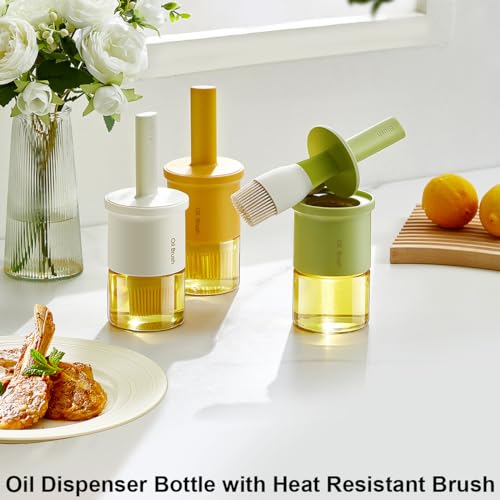 Glass Oil Dispenser with Heat Resistant Brush,Oil Dispenser Bottle with Silicone Pastry Brush for Kitchen,Cooking Vinegar and Sauce BBQ Grill Frying (Oil Dispenser-White) - color: Oil Dispenser-White