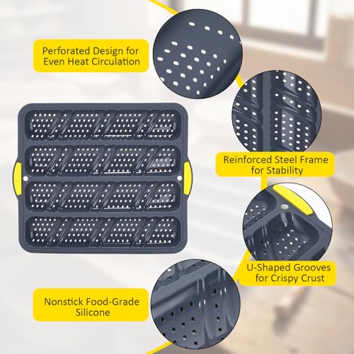 LemonRoad 4 Loaf Silicone Baguette Bread Pan French Loaf Mold 15"x13"