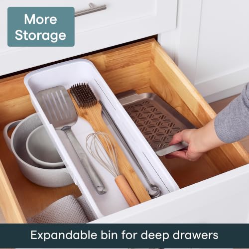 YouCopia DrawerFit® Sliding Drawer Bin, Expandable and Adjustable Kitchen Storage Organizer, Speckled White - style: Bin