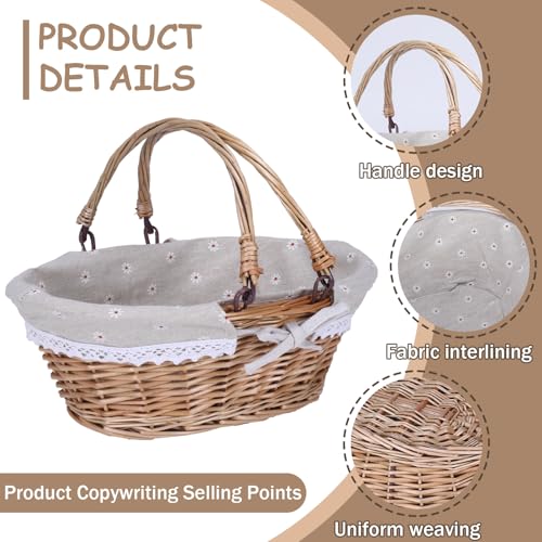 Handwoven Wicker Bread Basket with Handles,12.6in Bread Baskets for Serving Sourdough Proofing with Removable Liner,for Kitchen Counter,Picnic Basket,Easter Basket,and Fruits Vegetable Storage - size: samll