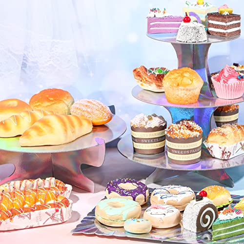 Zopeal 7 Pcs Dessert Table Display Set 3 Tiered Cupcake Stand, Laser Silver - color: Laser Silver