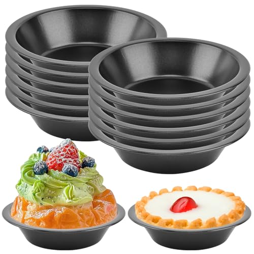 Bibabala 12pcs 5inch Desserts Black Tarts For Baking Round Tin, Mini Pie Pan Carbon Steel(Black)