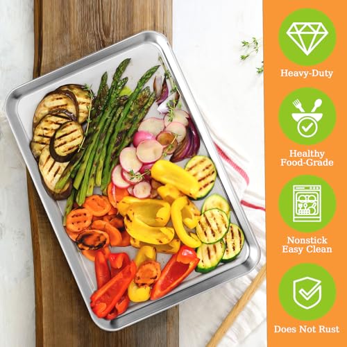 Half Sheet Pan of 2, CEKEE Stainless Steel Baking Sheet Pan Tray Cookie Sheet, Size 18 x 13 x 1 inch, Healthy & Non Toxic, Rust Free & Mirror Finish, Easy Clean & Dishwasher Safe - size: 18 INCH