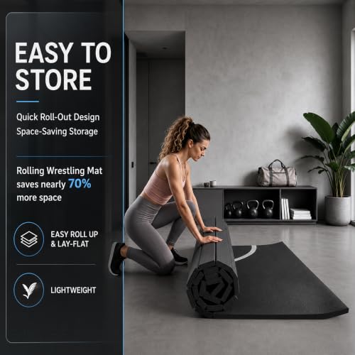 Rollable Wrestling Mat, 1.2" XPE Foam Mats for BJJ Jiu Jitsu & Judo - color: Black, size: 8'x8'