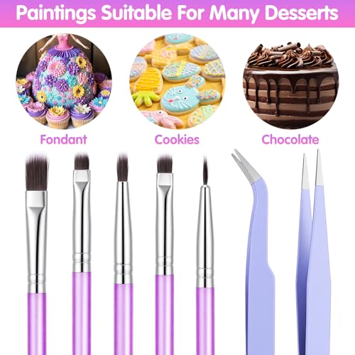 Sibba 7 PCS Food Paint Brushes with Elbow & Straight Tip Tweezer Set