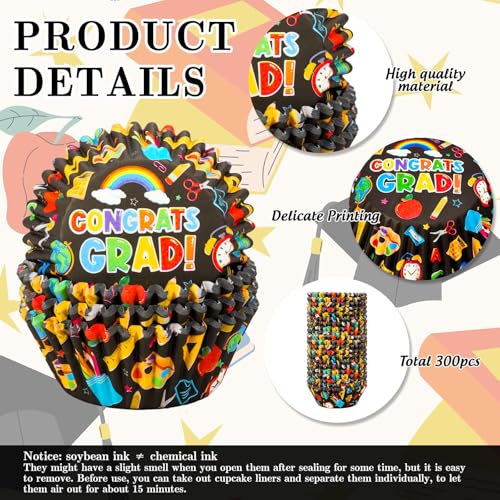 AnyDesign 300Pcs Kindergarten Graduation Cupcake Liners Congrats Grad Colorful Paper Baking Cups Standard Muffin Cupcake Wrappers for 2026 Kids Preschool Grad Party Supplies Table Decor - style: Graduation