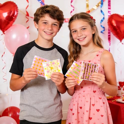 200PCS Valentines Self-Sealing Cookie Bags: 4×4 Inch Clear Cellophane Treat Bags for Cookies, Candy & Goodies, 2.8 Mil Thick Valentine's Day Goodie Bag for Party Favors, Classroom Exchanges & Gifts - color: Valentines -200PCS