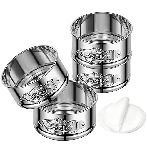 4" Springform Cake Pan, 4 Pcs Stainless Steel Springform Pans with 50 Pcs Paper Liners, Leakproof & Nonstick Cheesecake Pan with Removable Bottom, Small Cake Pan for Mini Pizzas Quiches - size: 4" Cake Pan-4 Pack