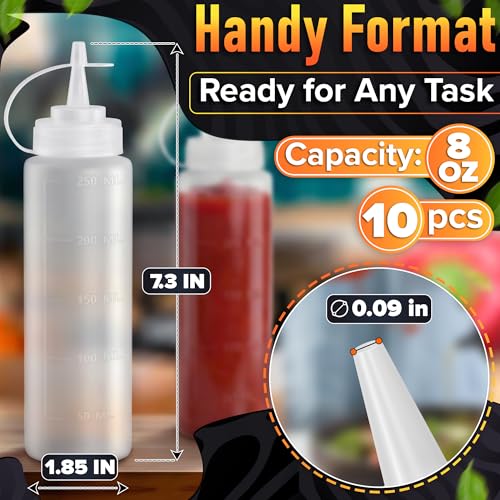 10 Pack Condiment Squeeze Bottles for Sauces, 8 oz Plastic Sauce Bottles