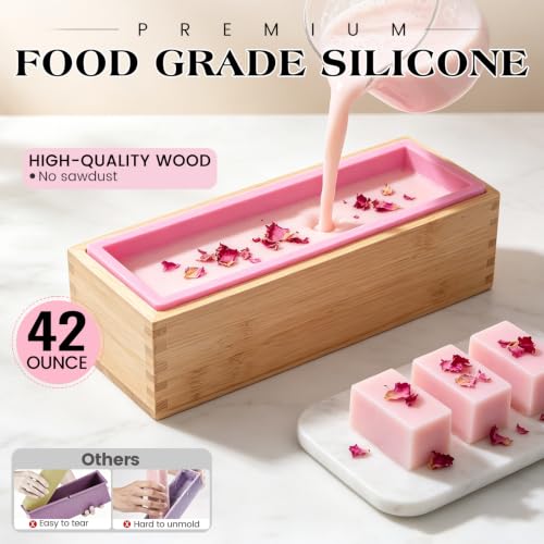 SJ 2-Pack 42 oz Soap Making Kit with Loaf Molds, Wooden Box & Cutters - color: Pink+Yellow / Rectangle