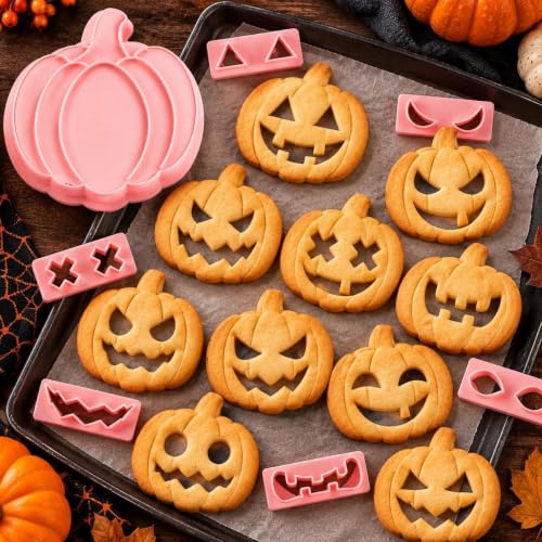 Pumpkin Face Cookie Stamps Set, 10 Pieces 3D Pressable Cookie Cutters - color: Pumpkin