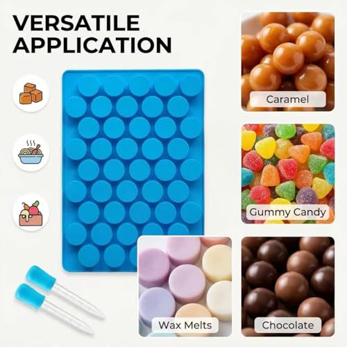 Round Silicone Candy Molds - 220 Cavity Mold Set with Droppers, 2-Pack Circle Molds for Gummies, Chocolate, Hard Candy, Caramels, Ice Cubes, BPA Free Non-Stick Baking Molds - color: 220 Cavity Round Gummy Molds