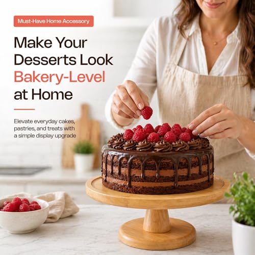 Savra Bamboo Cake Stand 10 Inch, Minimalist Natural Wood Dessert Pedestal