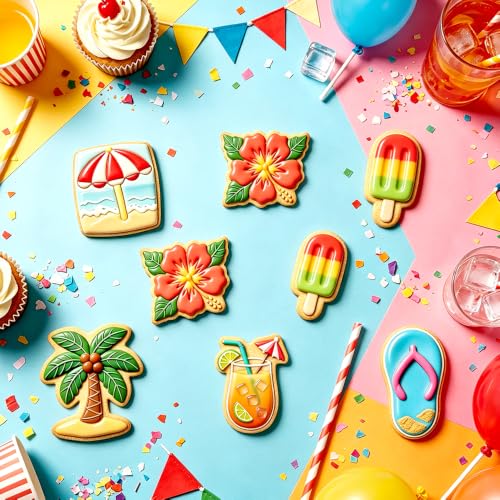 6Pcs Summer Beach Cookie Cutters Shapes Plunger Cookie Cutters with Spring
