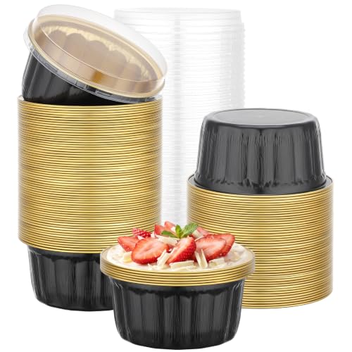Beasea 11.4oz Disposable Ramekins with Lids, 100 Pack, Black Gold - color: Black/Gold, size: 11.4oz 100pcs