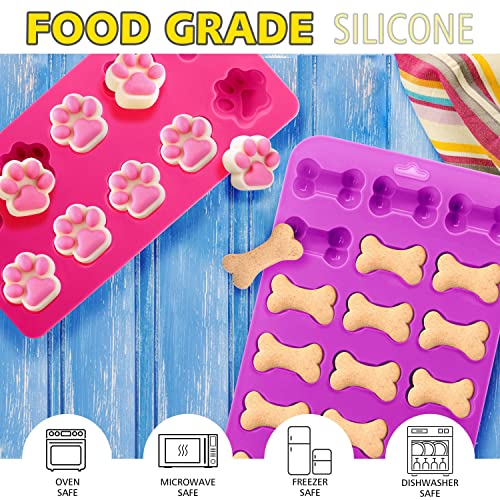 Anaeat Reusable Silicone Molds with Puppy Dog Paw and Bone Shaped, Flexible & Non-Stick Ice Cube Tray, Candy and Chocolate Making Mold for Homemade Baking Dog Treats, Jelly, Biscuit & Cupcake (4 Pack) - color: Dog Paw + Bone (4 Pack)