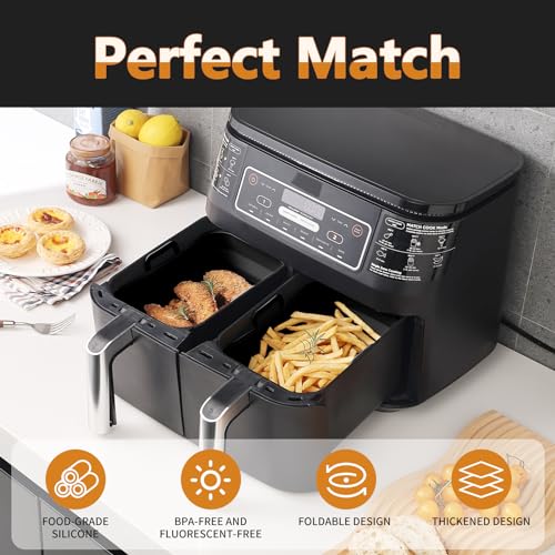 Collapsible Silicone Air Fryer Liners 8QT 10QT Ninja Dual (Black) - color: Black, size: 8QT