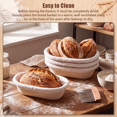 Baderke 4 Pack Banneton Bread Proofing Basket Wood Pulp, Beige, Oval - color: Beige, size: Oval