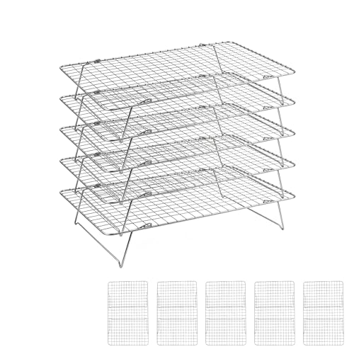 Cooling Rack 16"x10", 5-Tier Stackable & Collapsible Cooling Racks - color: Silver, size: 5-Tier