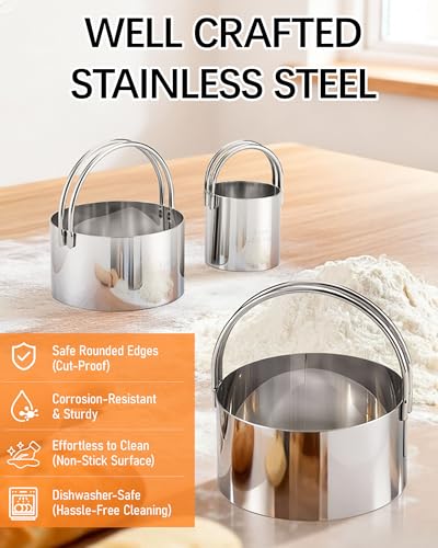 Biscuit Cutter Set with Handle, 3pcs Cookie Cutters - style: 3 Sizes - Flat