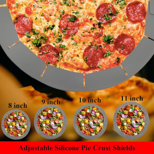 Adjustable Pie Crust Shields, Silicone Baking Protectors, Cover Ring Tools Fits 8-11.4 Inch Pies, Baking Pie Pizza Crust Shield Protector Cover for Edges ﻿ (Grey) - color: Deep Grey