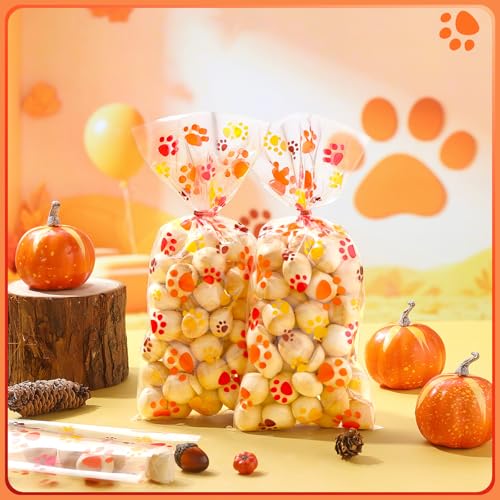 Blulu 100 Pcs Dog Treat Bags Puppy Party Favor, Orange, Brown, Yellow - color: Orange, Brown, Yellow