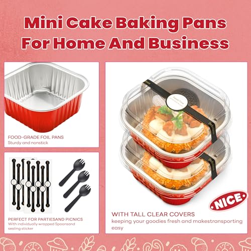 NPLUX Square Cake Pans with Lids, 50 Pack Red 10oz for Seasonal Baking - color: Red, size: 10 OZ
