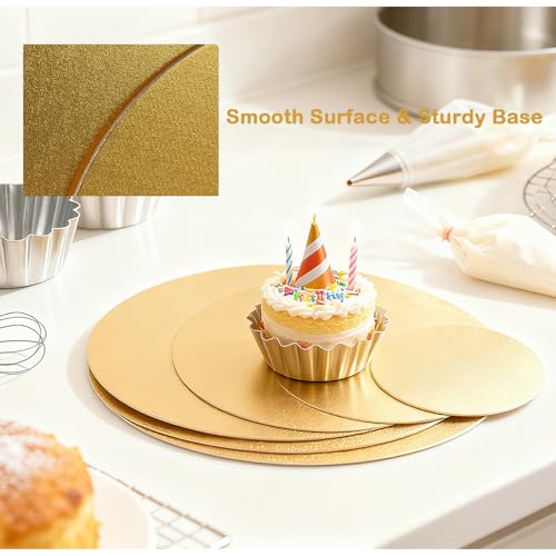 Gold Cake Boards 4 Pack, 6 8 10 12 Inch Round Cardboard Cake Base - color: Gold