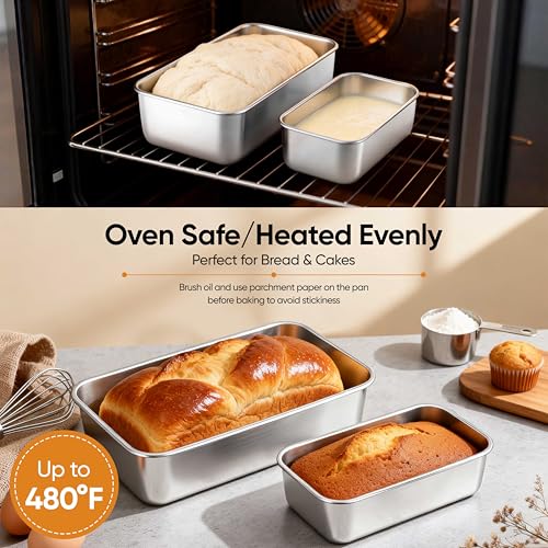 LIANYU Bread Pan Set, 9x5Inch Loaf Pans & 6.3x3.5Inch Mini Bread Baking Pan - color: Silver, size: Medium & Small