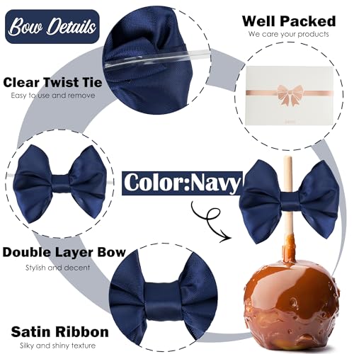 AIMUDI Navy Satin Ribbon Twist Tie Bows for Treat Bags 3.5" Navy Blue Bows for Crafts Small Bows for Gift Wrapping Premade Bows for Cake Pop Candy Apples Gift Bags Wedding Baby Shower -24 Counts - color: Navy Blue