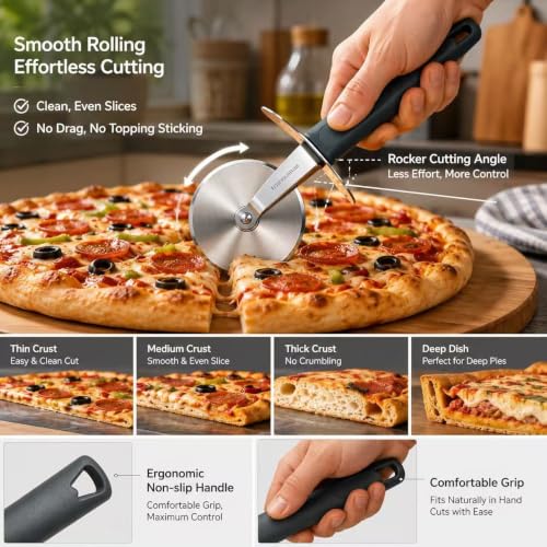 2PCS Pizza Cutter Wheel, Premium Stainless Steel Pizza Cutter, Sharp Blade Kitchen Appliances for Pizza, Pies, Dough & Pastry, Non-slip Handle, Dishwasher Safe