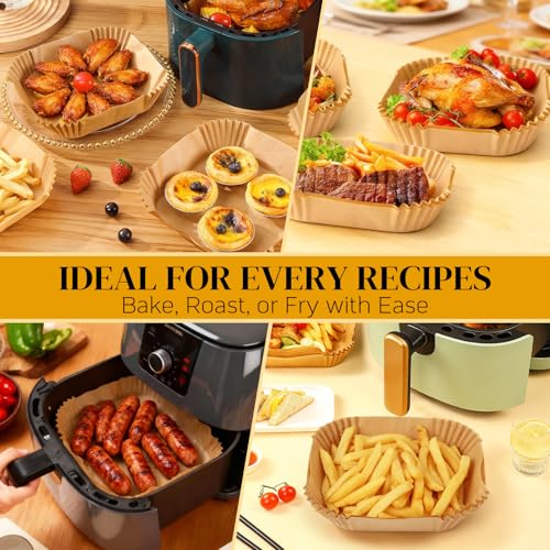 BYKITCHEN Small Air Fryer Disposable Paper Liners for 2 to 5QT Airfryer - size: 8inch (2 to 5 QT)-100pcs-square
