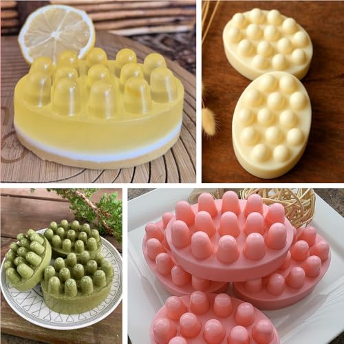 SJ Massage Bar Soap Mold Set, 2-Pack 4-Cavity Silicone Soap Mold - color: Pink+Rose Red / 3D Hair Comb